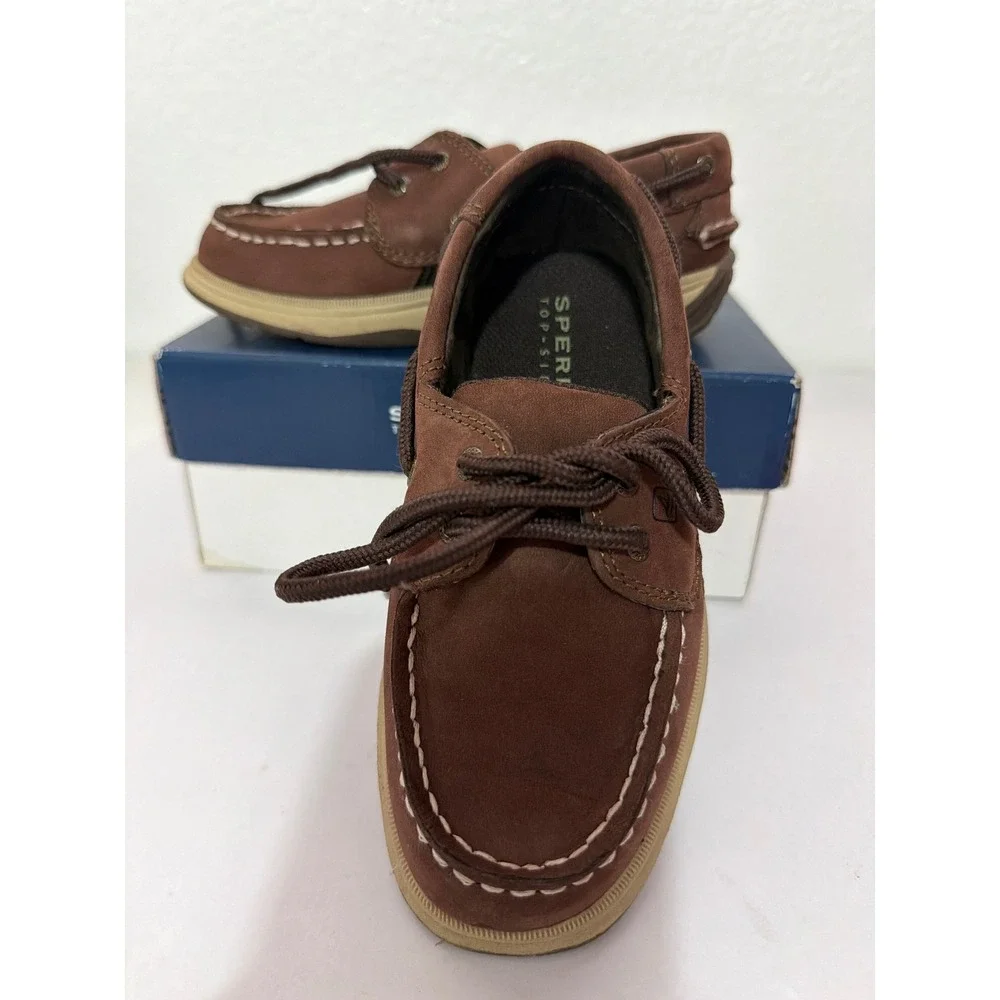 Sperry Top-Sider Boys Intrepid Leather Boat Shoes Cigar Brown 11M CB25328A